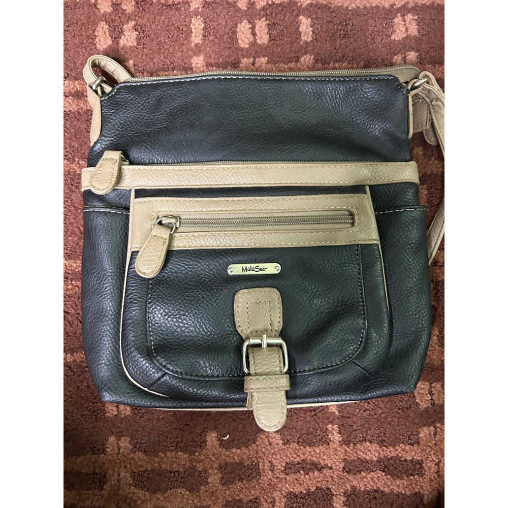 MultiSac‎ Black Crossbody Bag with Tan Accents, Pocketbook, Shoulder Bag